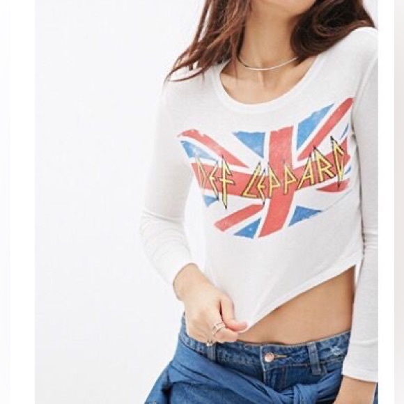 Tops Def Leppard Crop Long Sleeve Band Tee Shirt M Poshmark